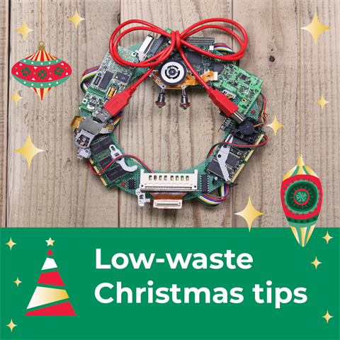 A Christmas wreath made of circuit boards and cables