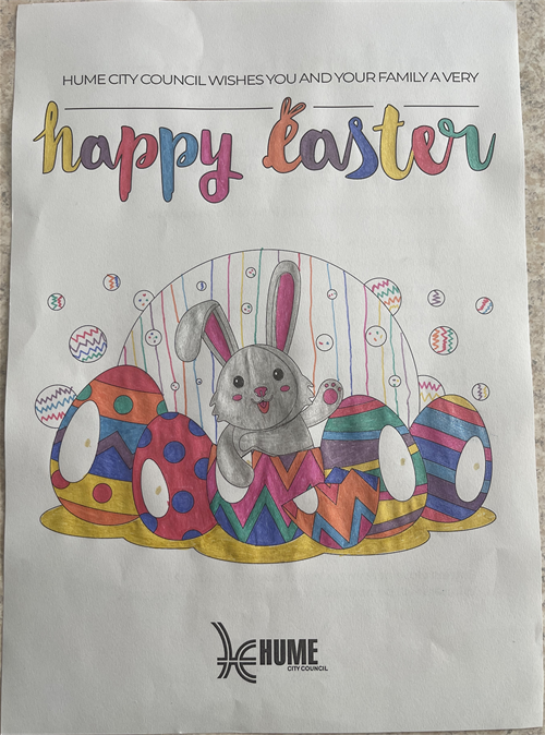 A completed Easter colouring in page