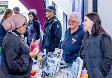 Conversation at a information desk