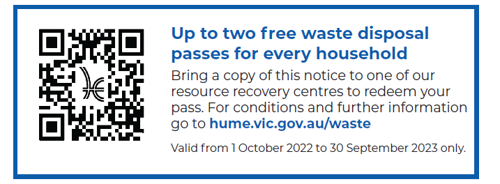 An example of a Hume waste disposal pass including QR code