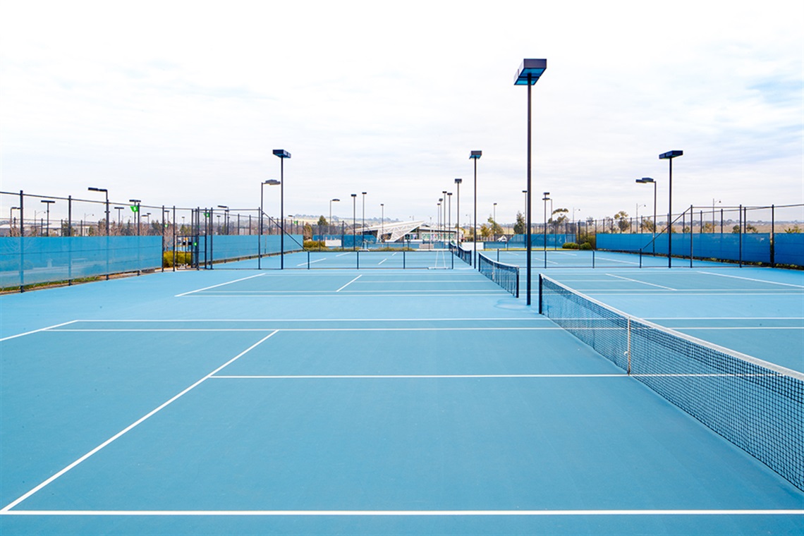 Outdoor blue tennis courts