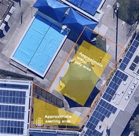aerial shot of the Sunbury Aquatic and Leisure Centre showing the areas of the new outdoor space and water play area 